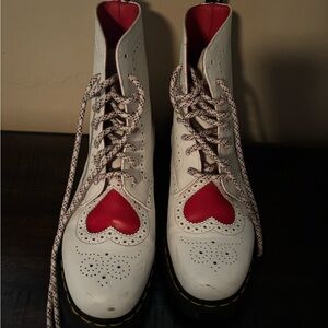 Dr. Martens White and Red Heart Lace Up Boots